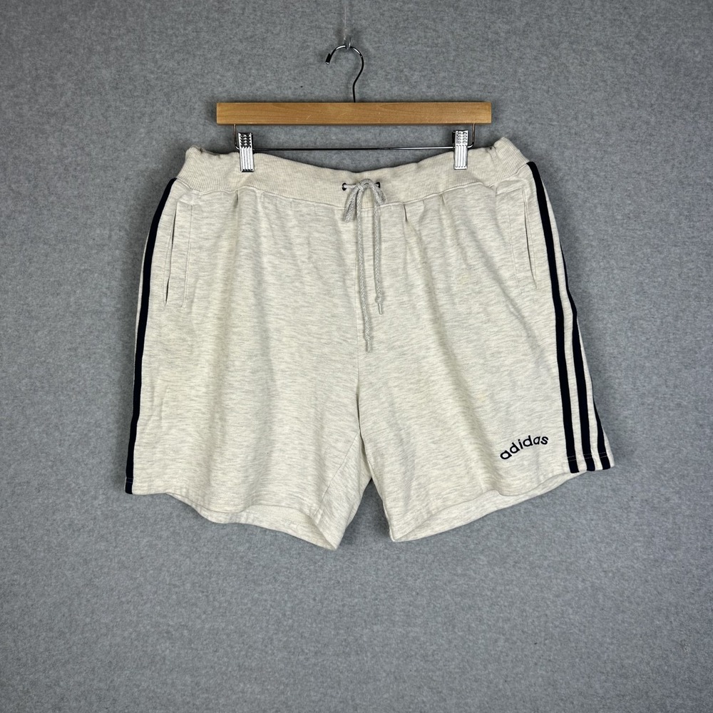 Vintage Adidas Gym Sweat Shorts Mens XL Grey‎ Cotton Navy 3 Stripe 90s Y2K Skate